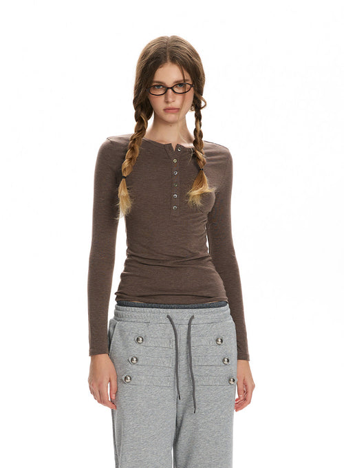 Henley Fitted Long-Sleeve Top