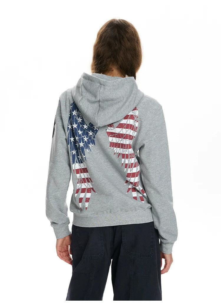 Vintage Flag Graphic Zip-Up Hoodie