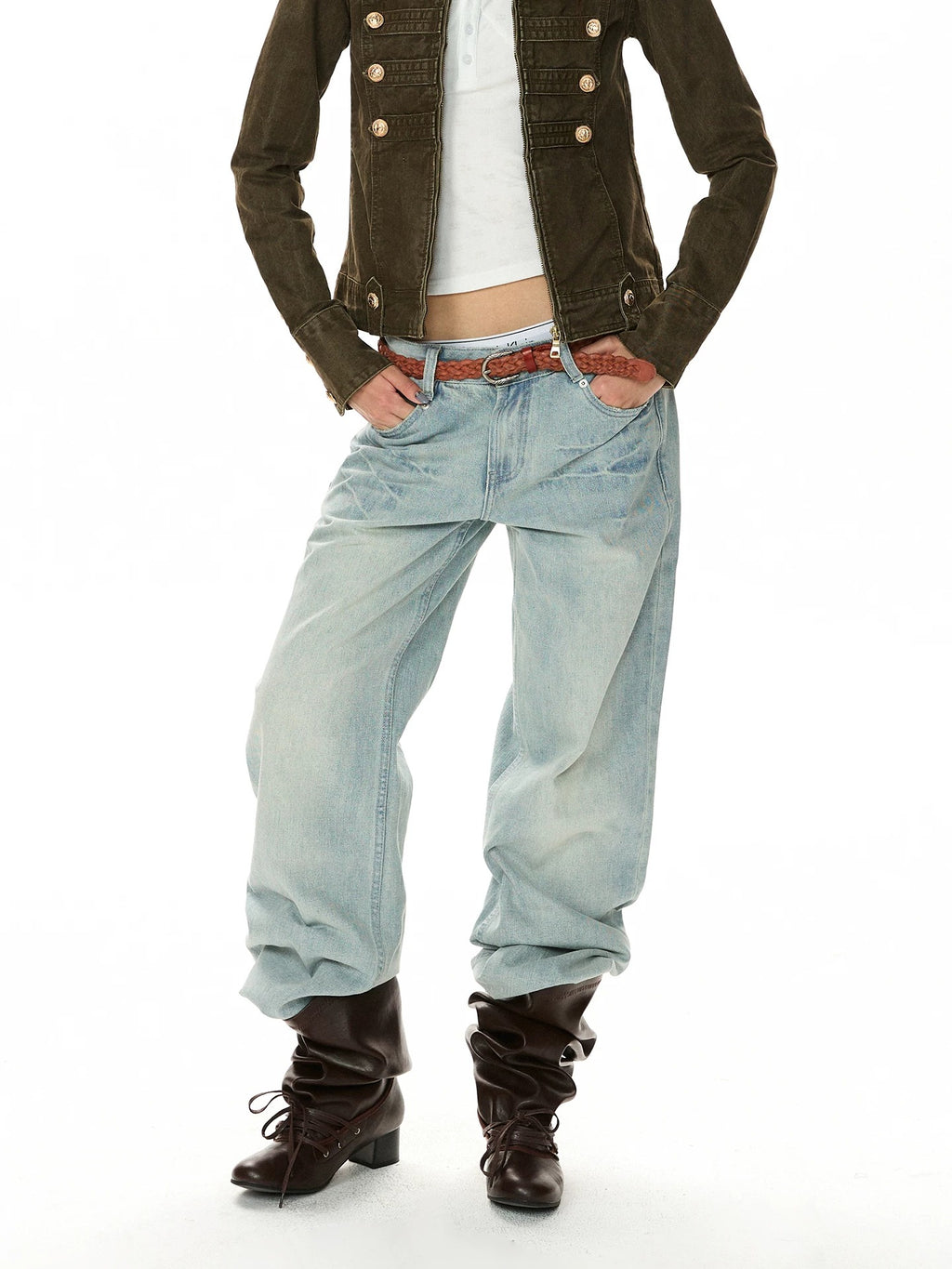 Washed Lightning Low-Rise Straight Jeans