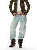Washed Lightning Low-Rise Straight Jeans