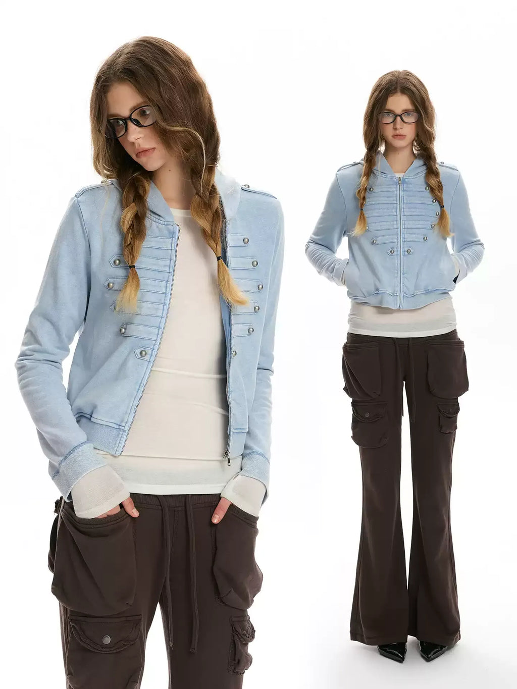 Vintage Washed Napoleon Cropped Hoodie