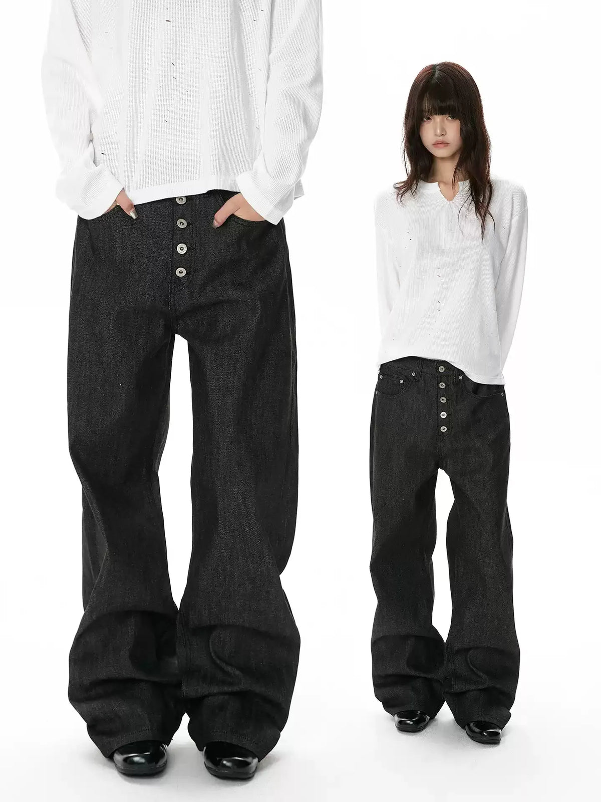 Raw Denim Relaxed Straight-Leg Jeans