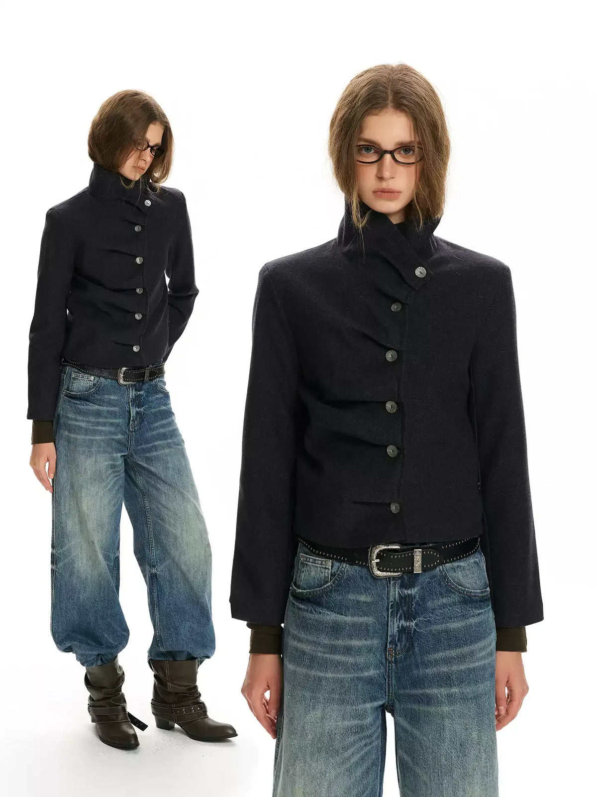 Pleated Asymmetric Cropped Jacket