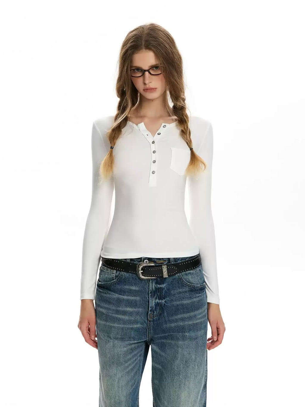 Henley Fitted Long-Sleeve Top