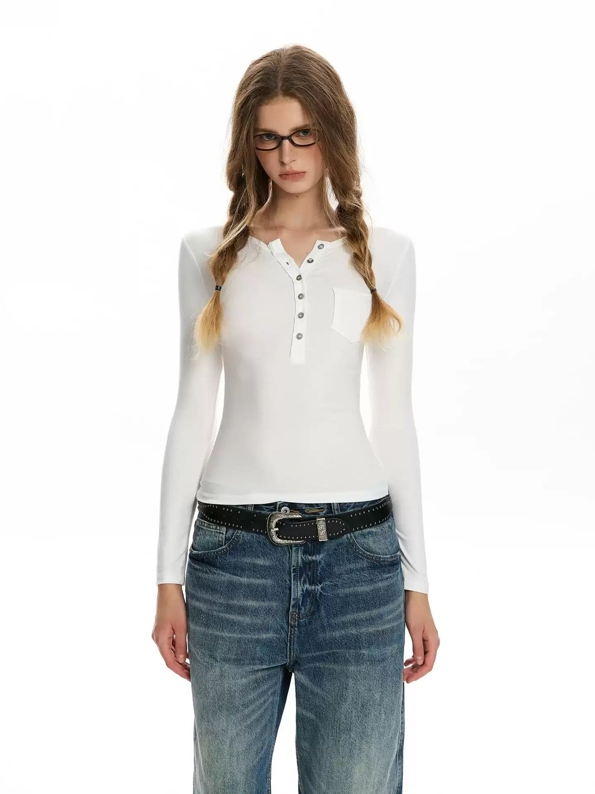 Henley Fitted Long-Sleeve Top