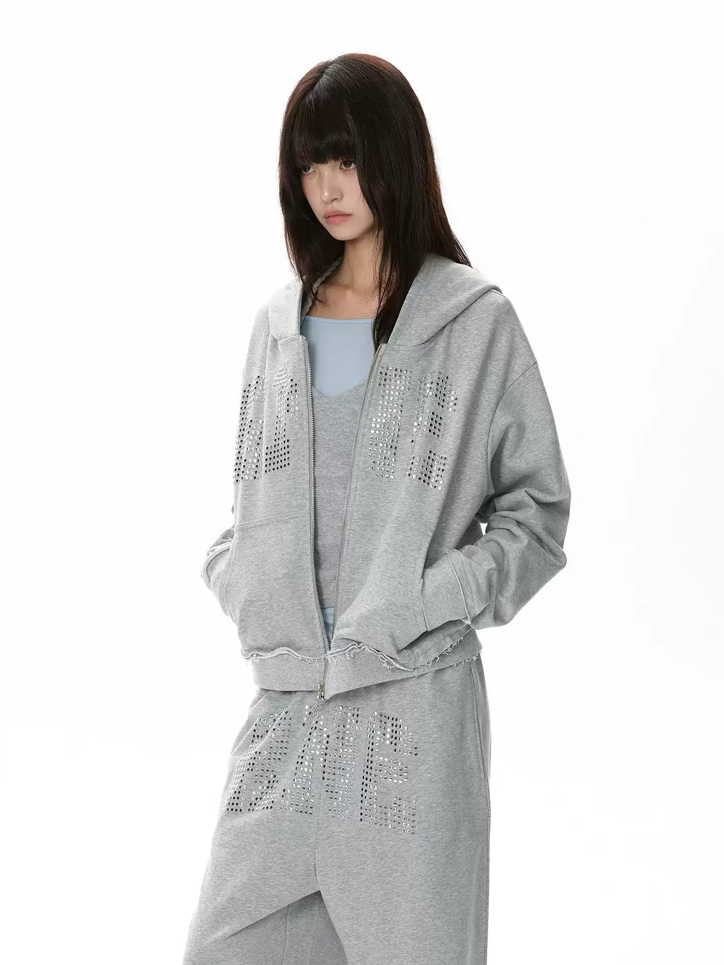 Grey Studded Hoodie