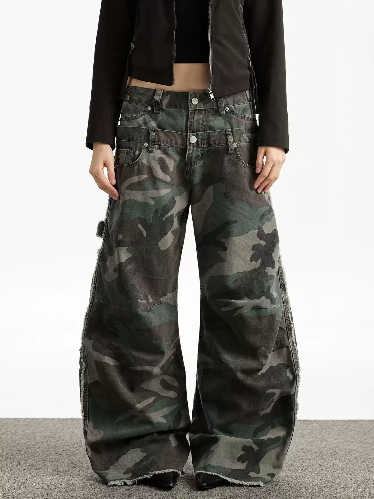 Double-Waist Camo Scimitar Cargo Pants