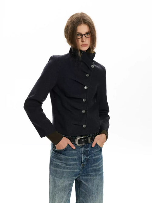 Pleated Asymmetric Cropped Jacket