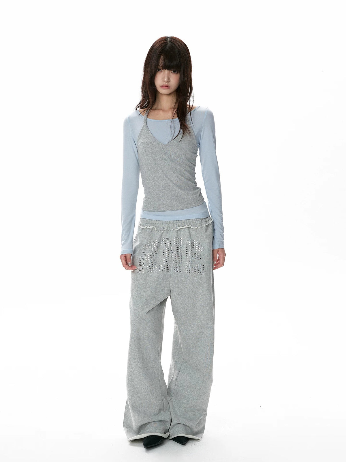 Studded Relaxed Wide-Leg Sweatpants