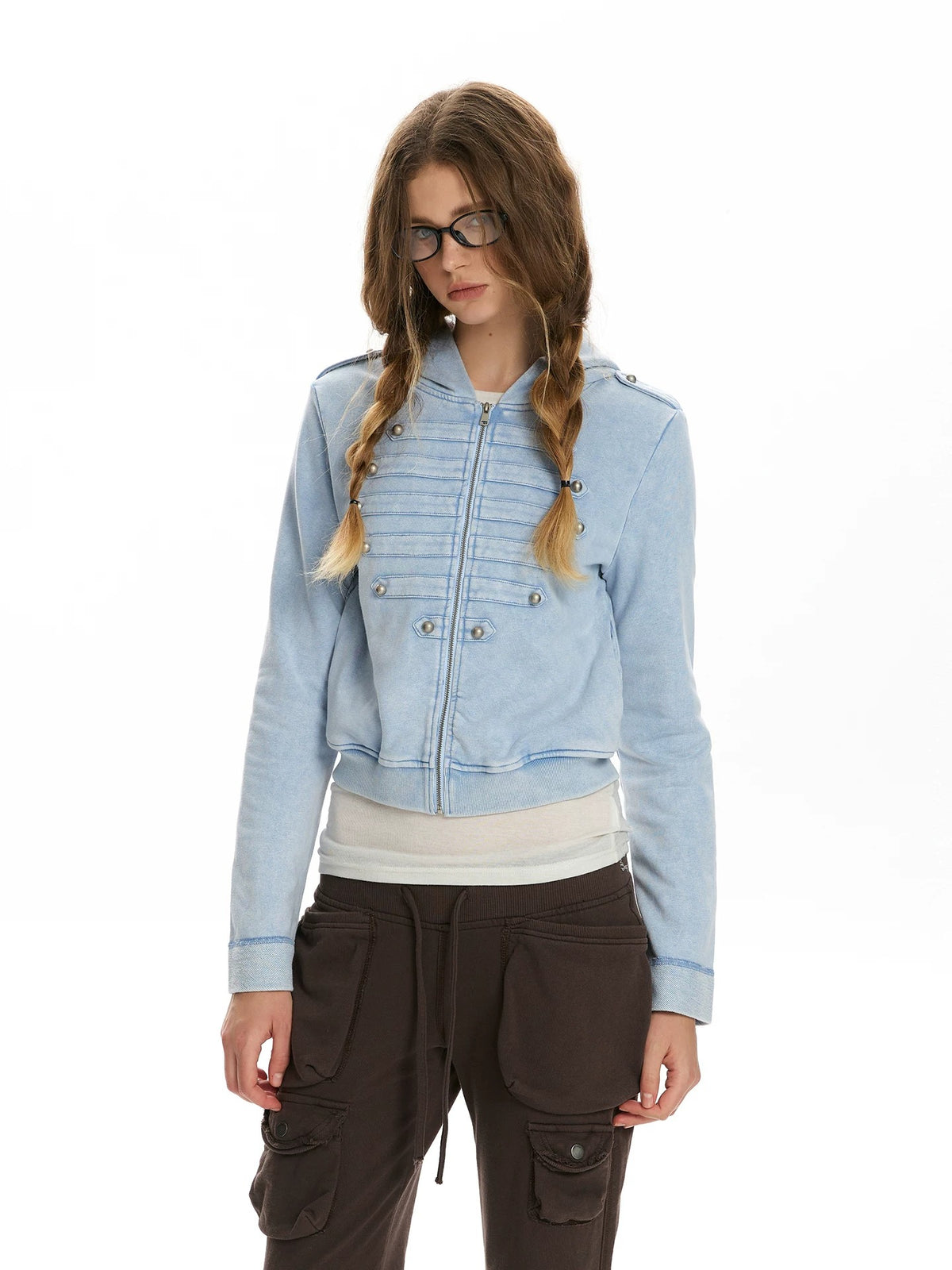 Vintage Washed Napoleon Cropped Hoodie