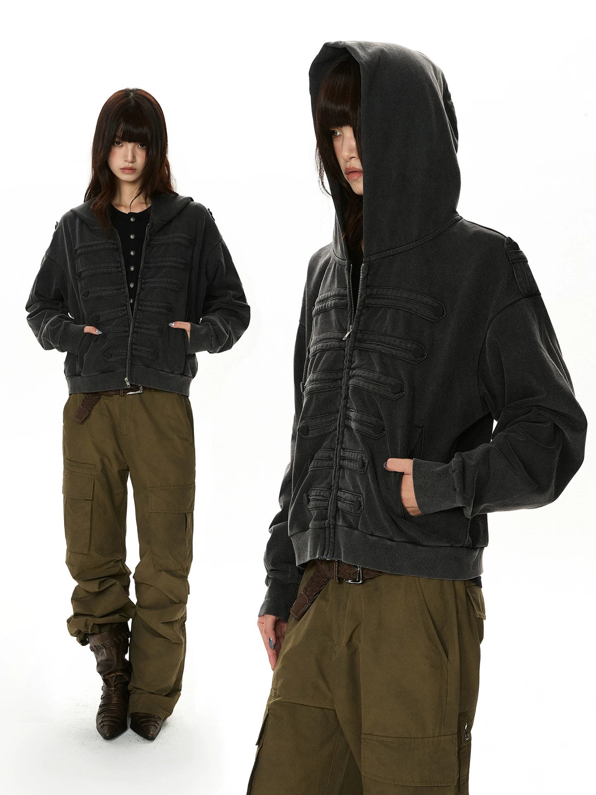 Distressed Napoleon Cropped Hoodie