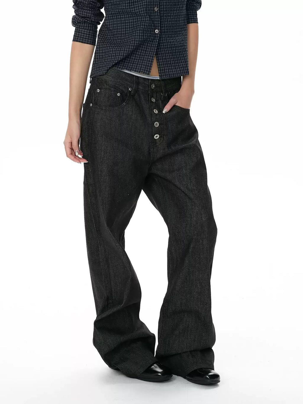 Raw Denim Relaxed Straight-Leg Jeans