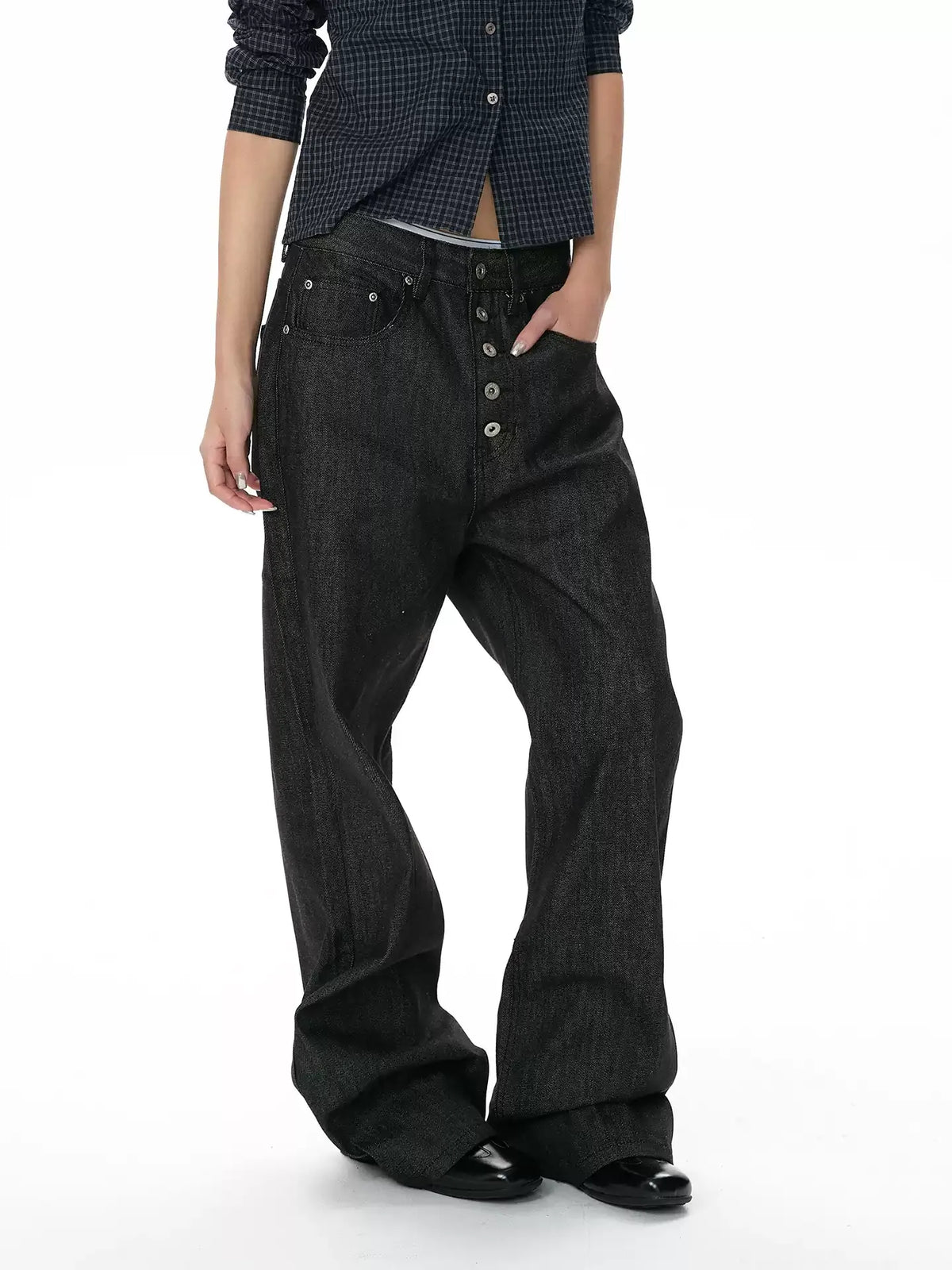 Raw Denim Relaxed Straight-Leg Jeans