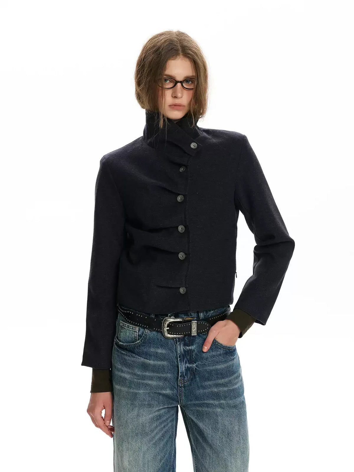 Pleated Asymmetric Cropped Jacket
