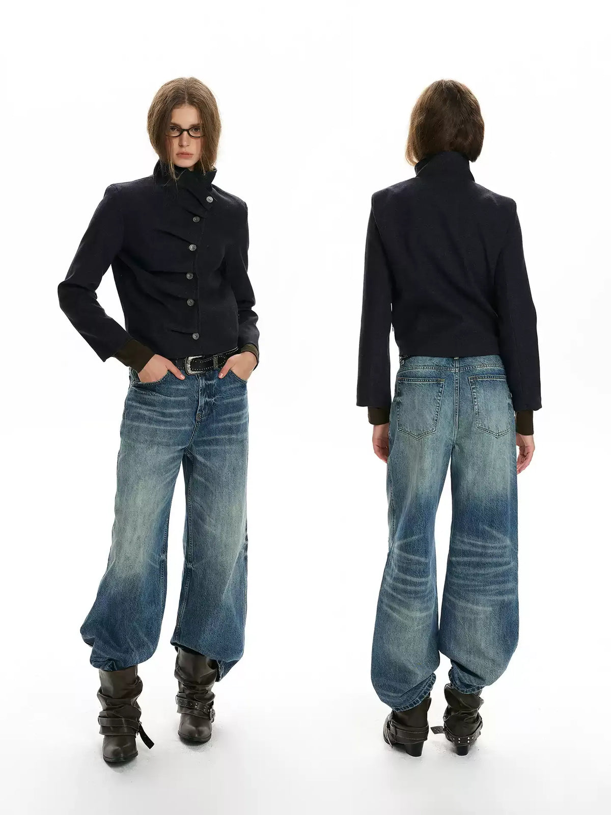 Pleated Asymmetric Cropped Jacket