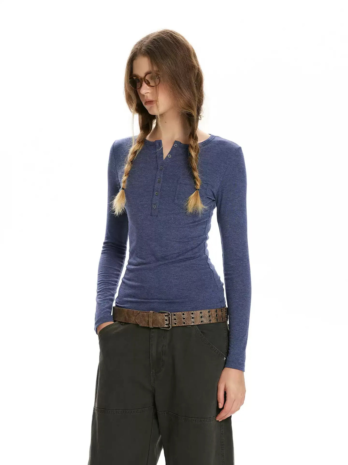 Henley Fitted Long-Sleeve Top