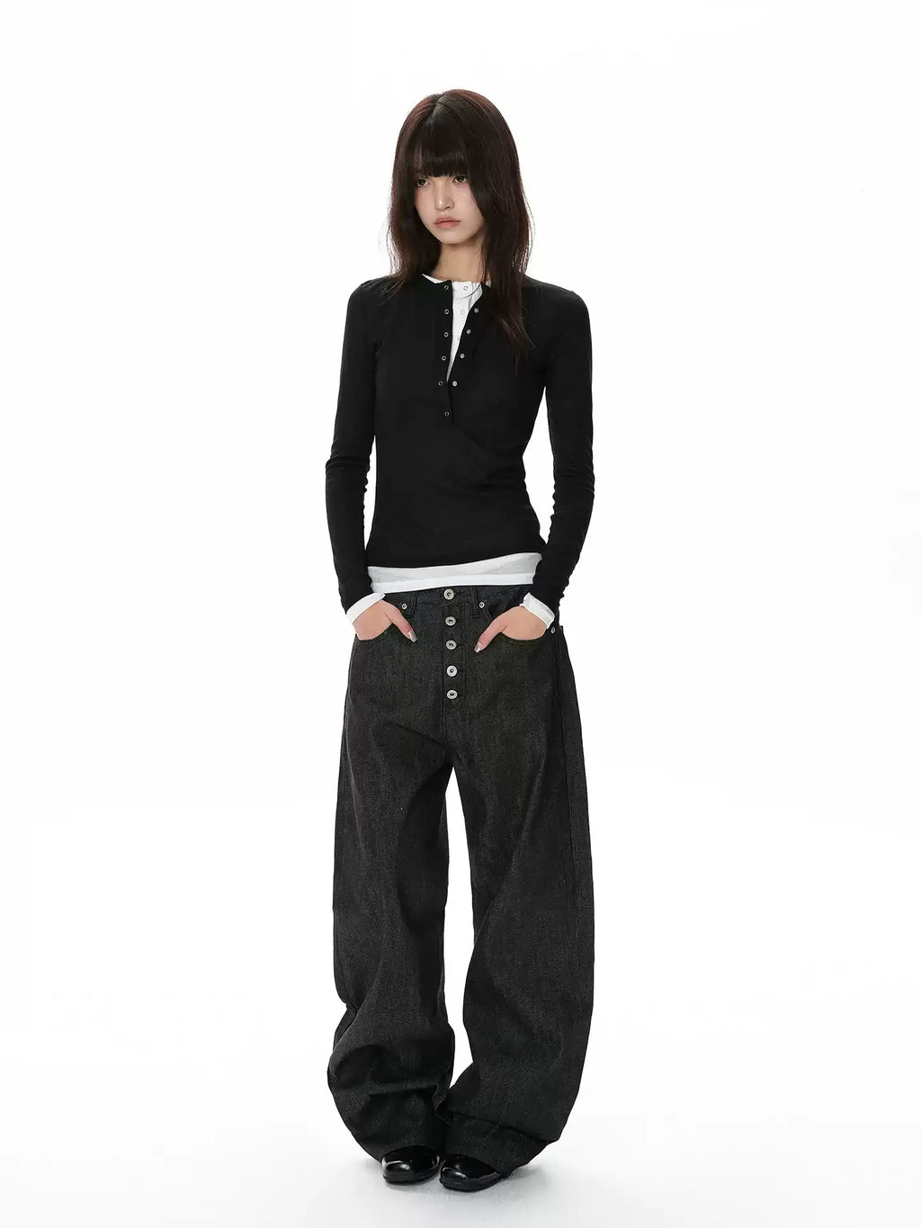 Raw Denim Relaxed Straight-Leg Jeans