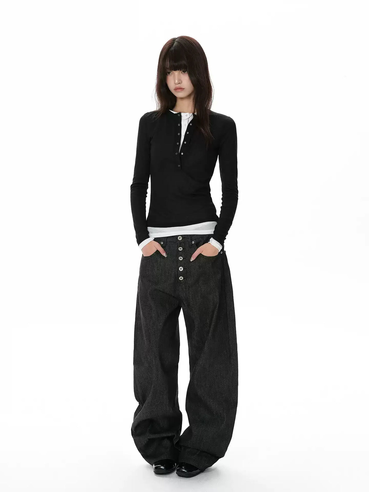Raw Denim Relaxed Straight-Leg Jeans