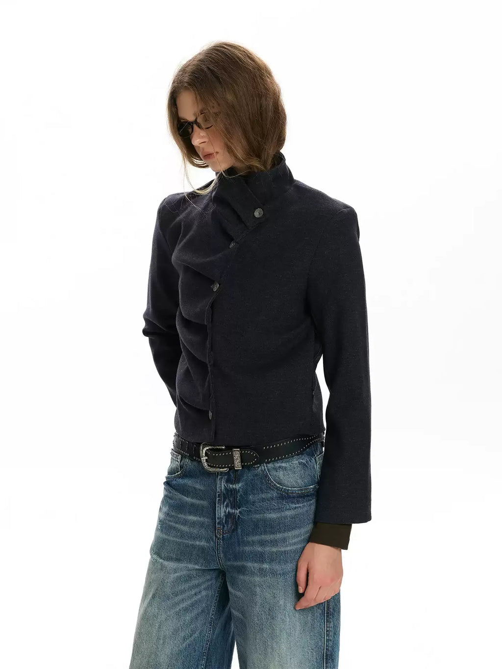Pleated Asymmetric Cropped Jacket