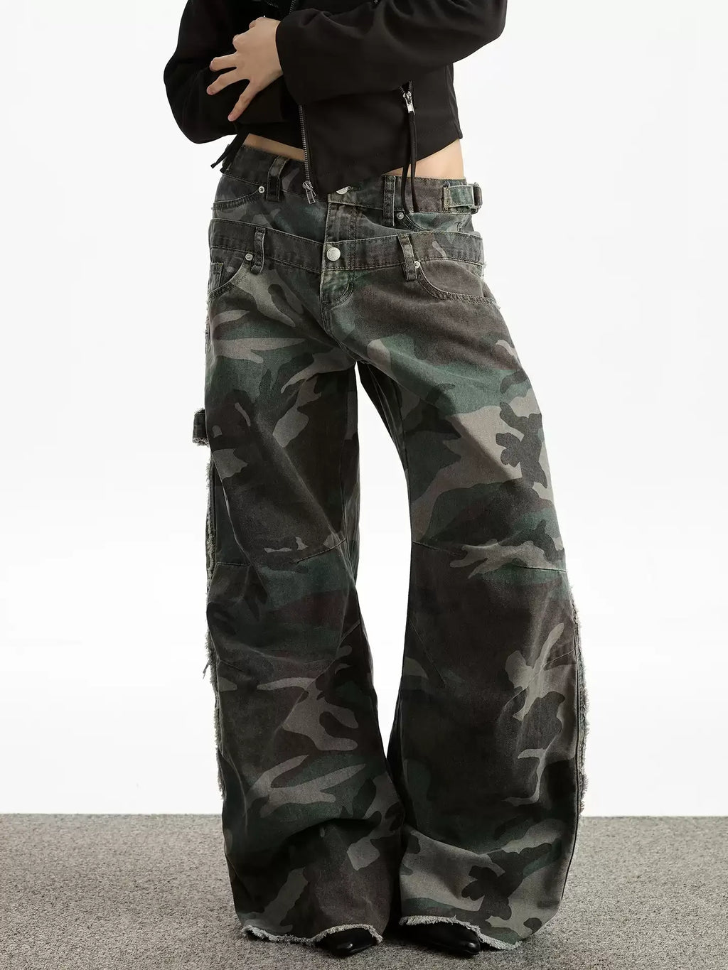 Double-Waist Camo Scimitar Cargo Pants