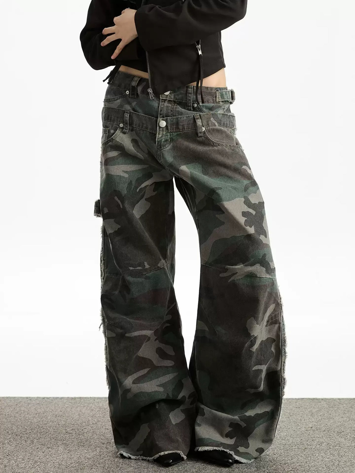 Double-Waist Camo Scimitar Cargo Pants