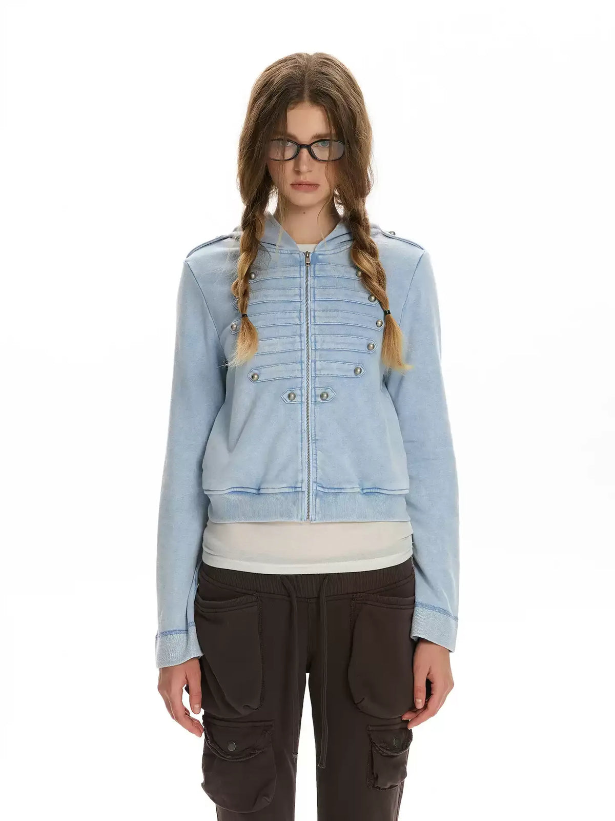 Vintage Washed Napoleon Cropped Hoodie
