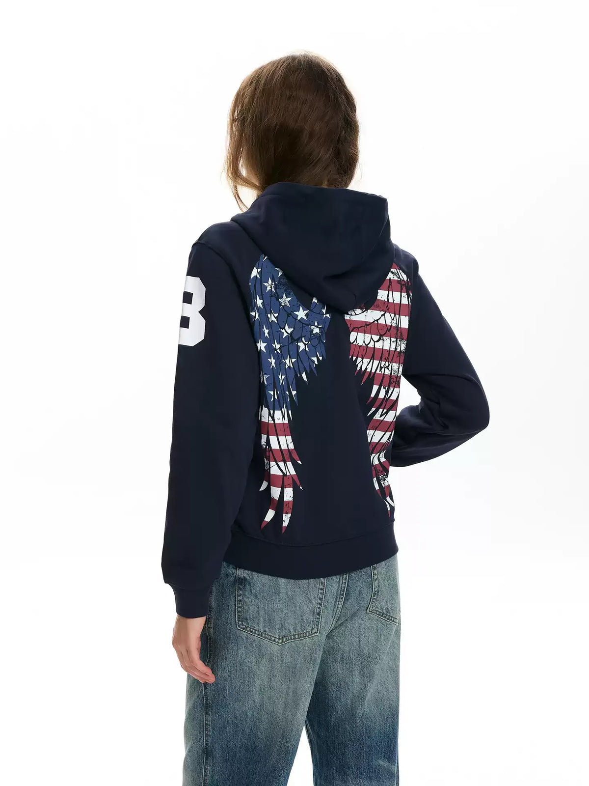 Vintage Flag Graphic Zip-Up Hoodie