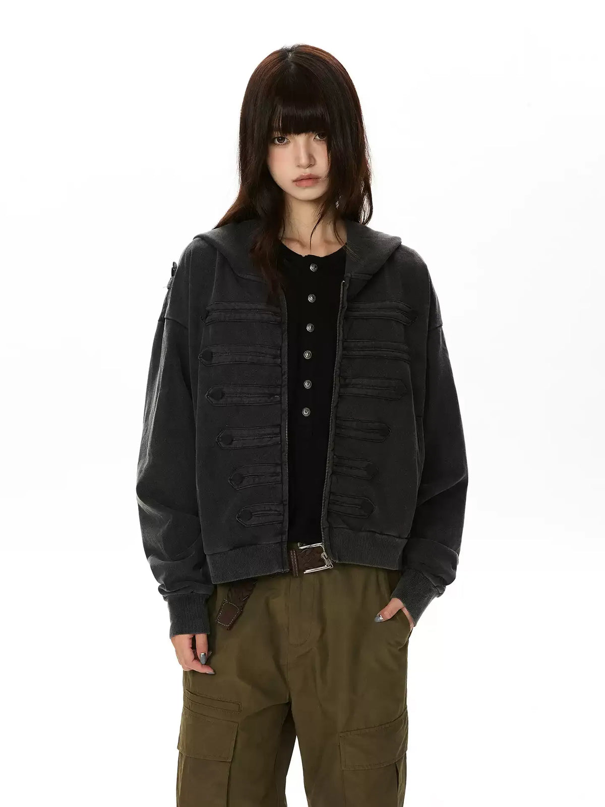 Distressed Napoleon Cropped Hoodie